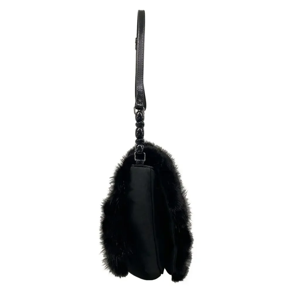 Christian Dior Maris Pearl Shoulder Bag Fur Nylon Leather